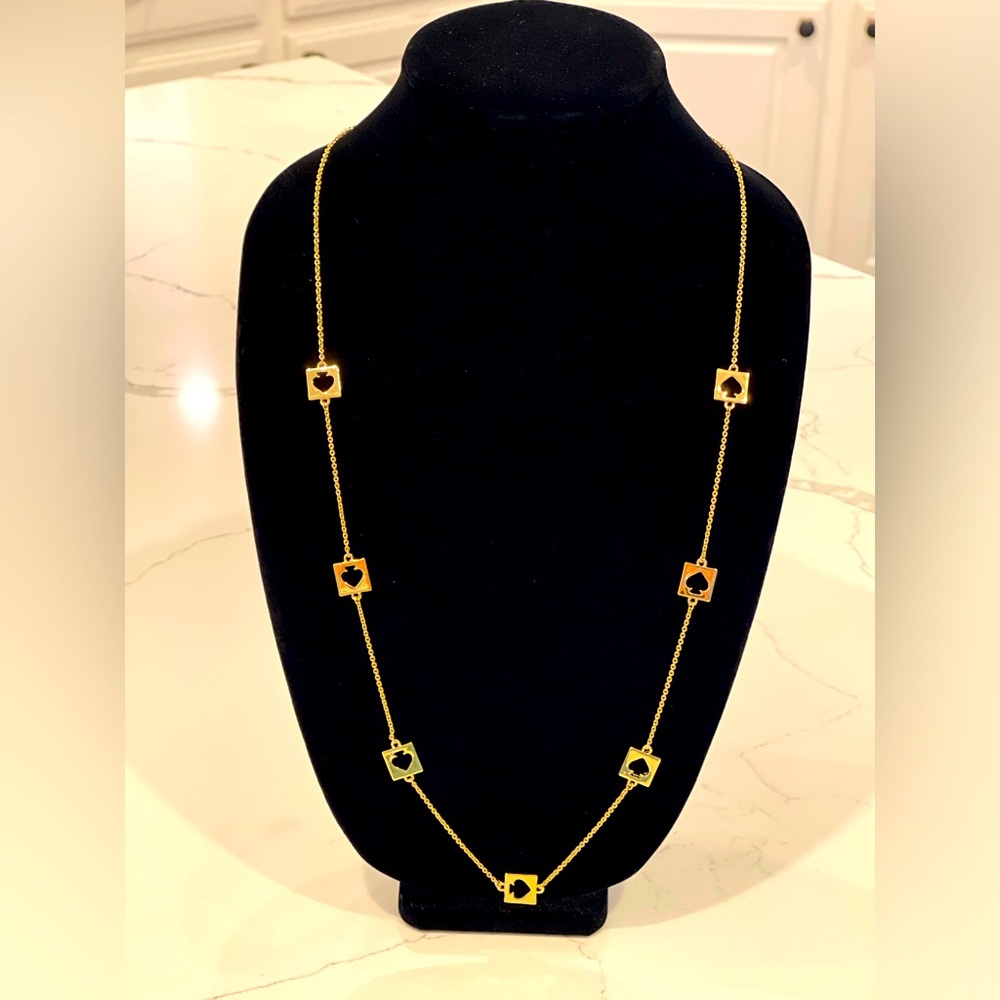 Kate Spade Hole Punch Station Necklace Gold Tone Long Layering Logo Approx 33”
